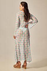 Long Sixty Dress Green Retro Print