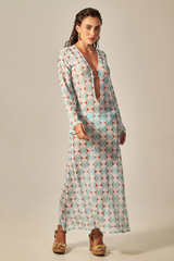 Long Sixty Dress Green Retro Print