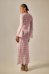 Long Sixty Dress Pink Retro Print