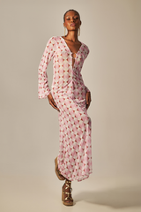 Long Sixty Dress Pink Retro Print