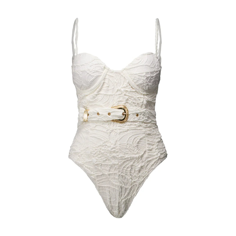 Off White Floral Texture Margaux Swimsuit