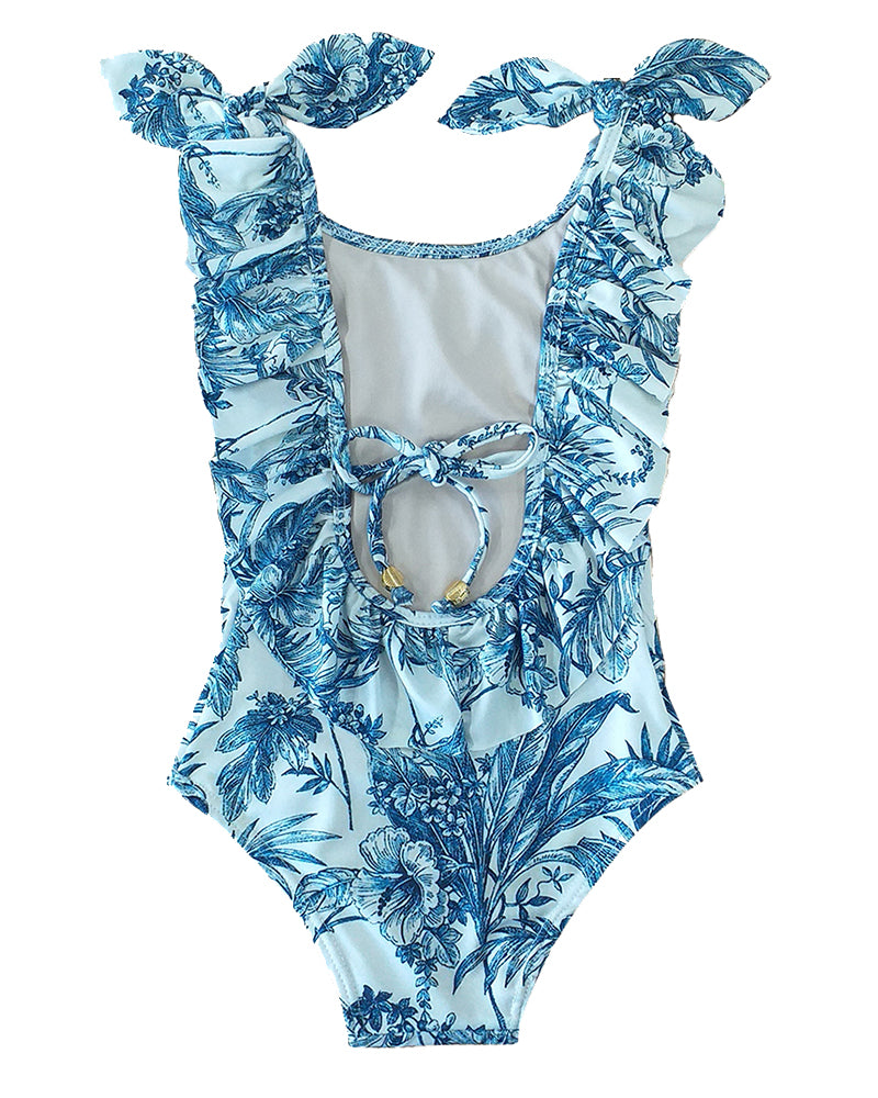 Tropical Indigo Print Itacaré Kids Swimsuit