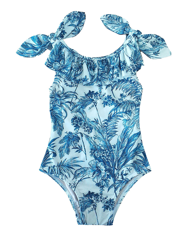 Tropical Indigo Print Itacaré Kids Swimsuit