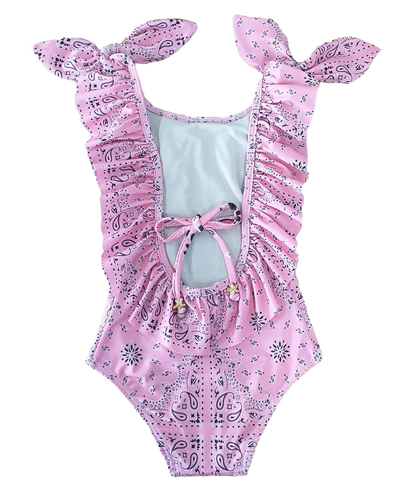 Itacaré Kids Swimsuit Pink Bandana Print