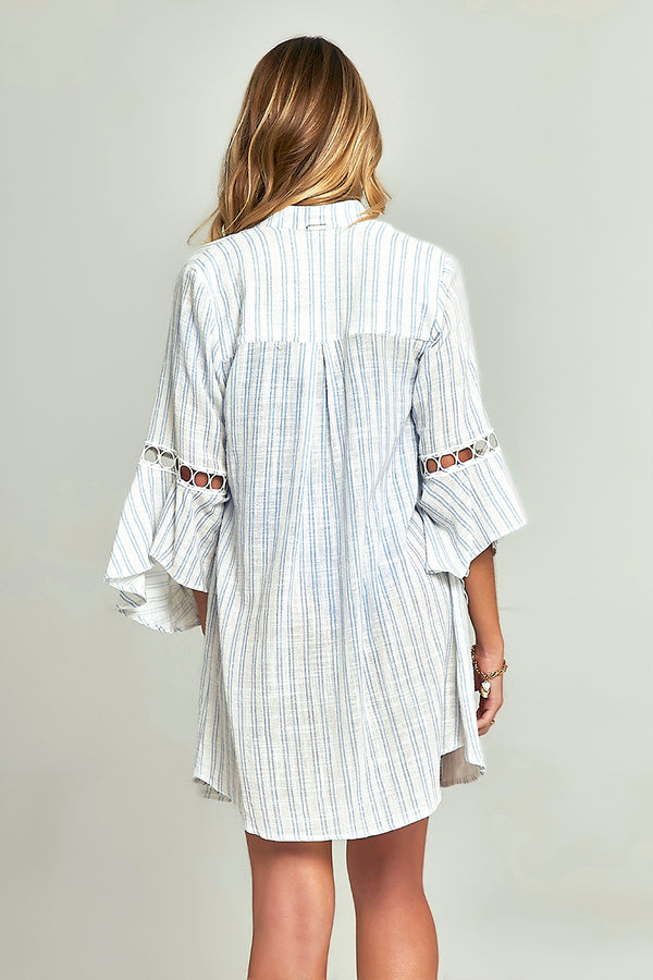 Ruffle Safari Shirt In Blue Stripes Print