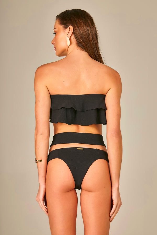 Ruffle Bikini in Black Pique Texture