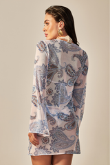 Short Sixty Dress Blue Paisley Print