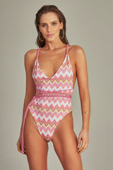 Leticia Swimsuit Pink Chevron Print