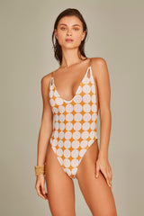 Lily Swimsuit in Orange Retro Print