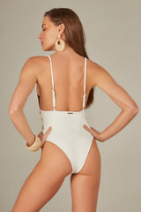 Textured Nautique Swimsuit Ivory