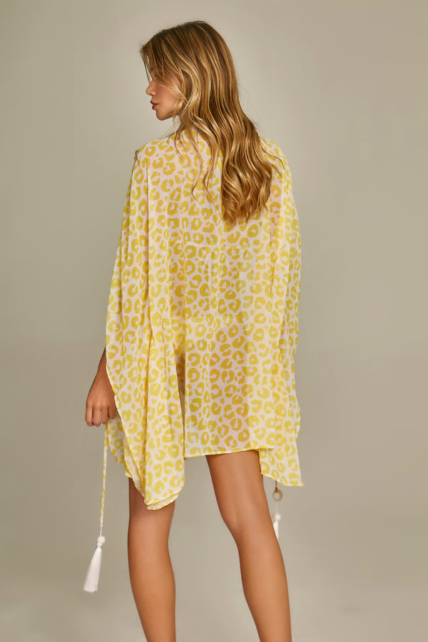 Malaga Kimono In Yellow Leopard Print