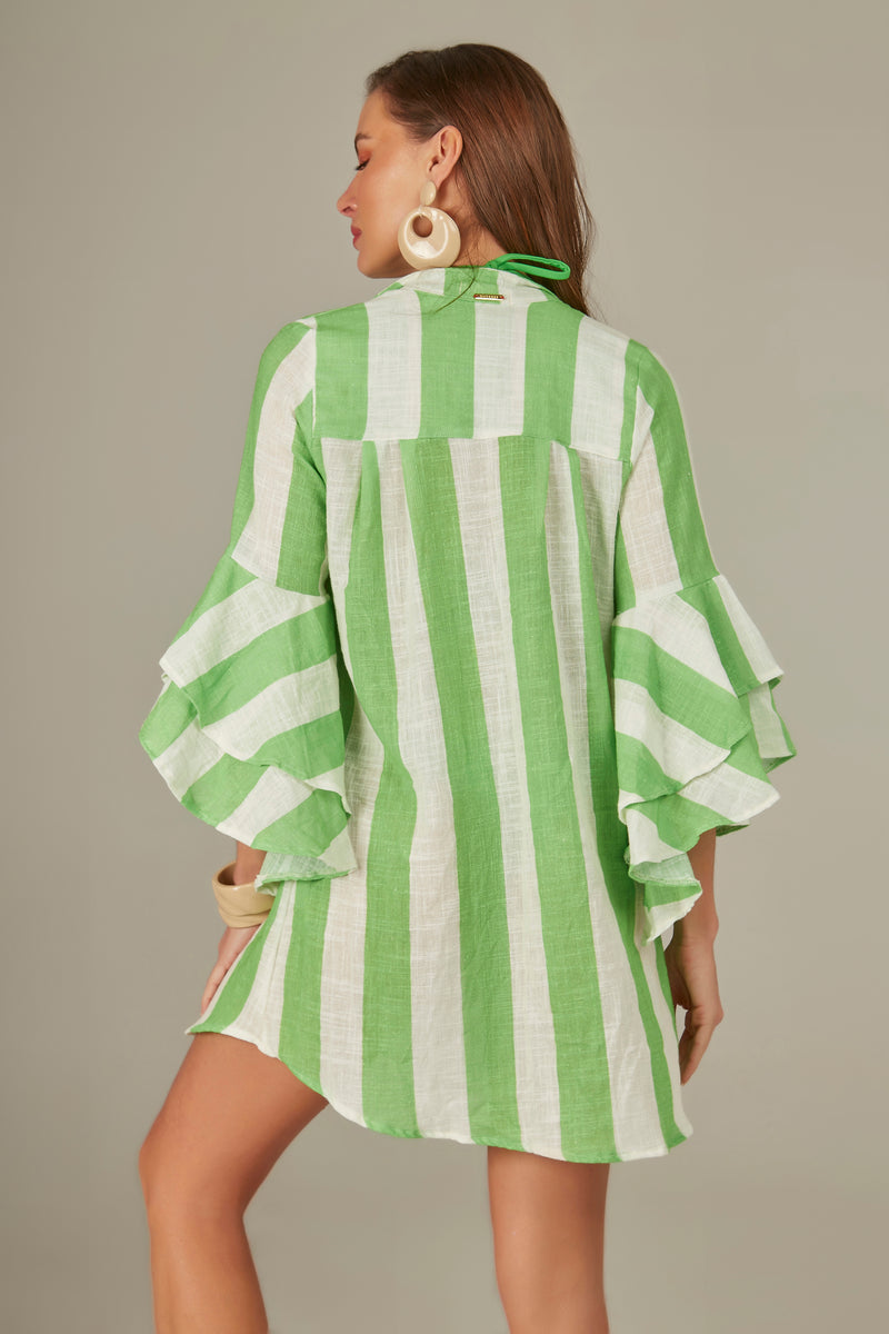 Ruffle Safari Shirt in Green Stripes Print