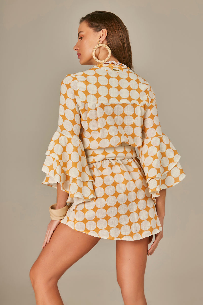 Ruffle Safari Shirt in Orange Retro