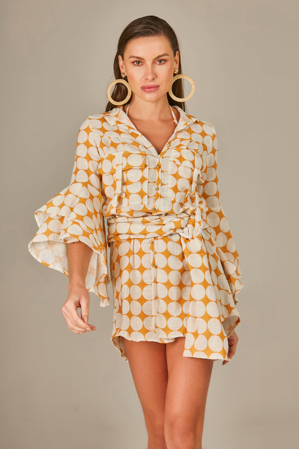 Ruffle Safari Shirt in Orange Retro