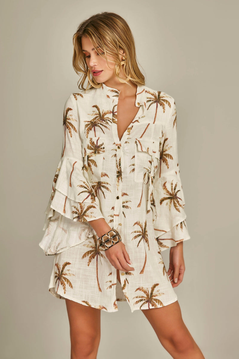 Ruffle Safari Shirt Palm tree Print - Empress Brasil International