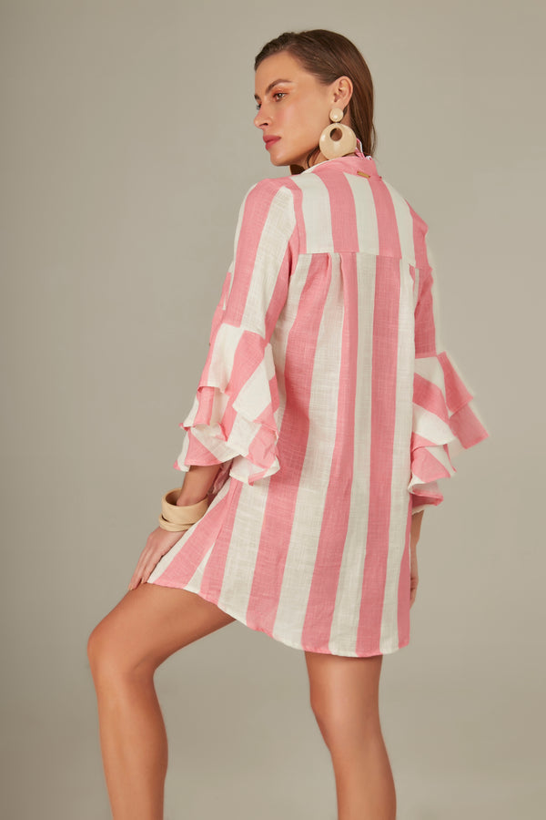 Ruffle Safari Shirt in Pink Stripes Print