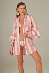 Ruffle Safari Shirt in Pink Stripes Print