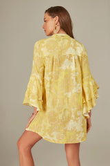 Ruffle Safari Shirt in Yellow Baroque Print