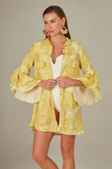 Ruffle Safari Shirt in Yellow Baroque Print