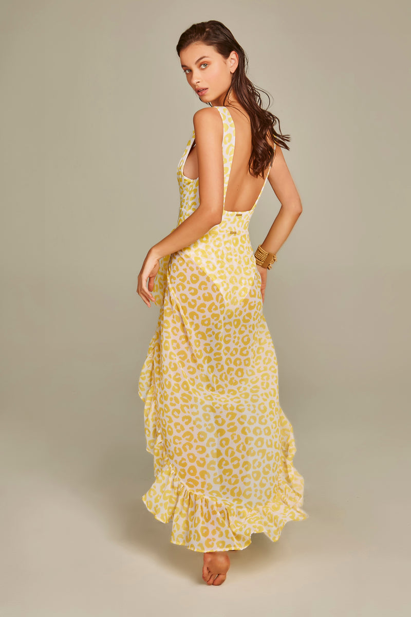 Ruffle Skirt In Yellow Leopard Print