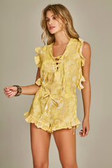 Ruffle Jumpsuit in Yellow Baroque Print
