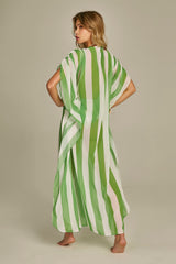 Santorini Kaftan in Green Stripes Print