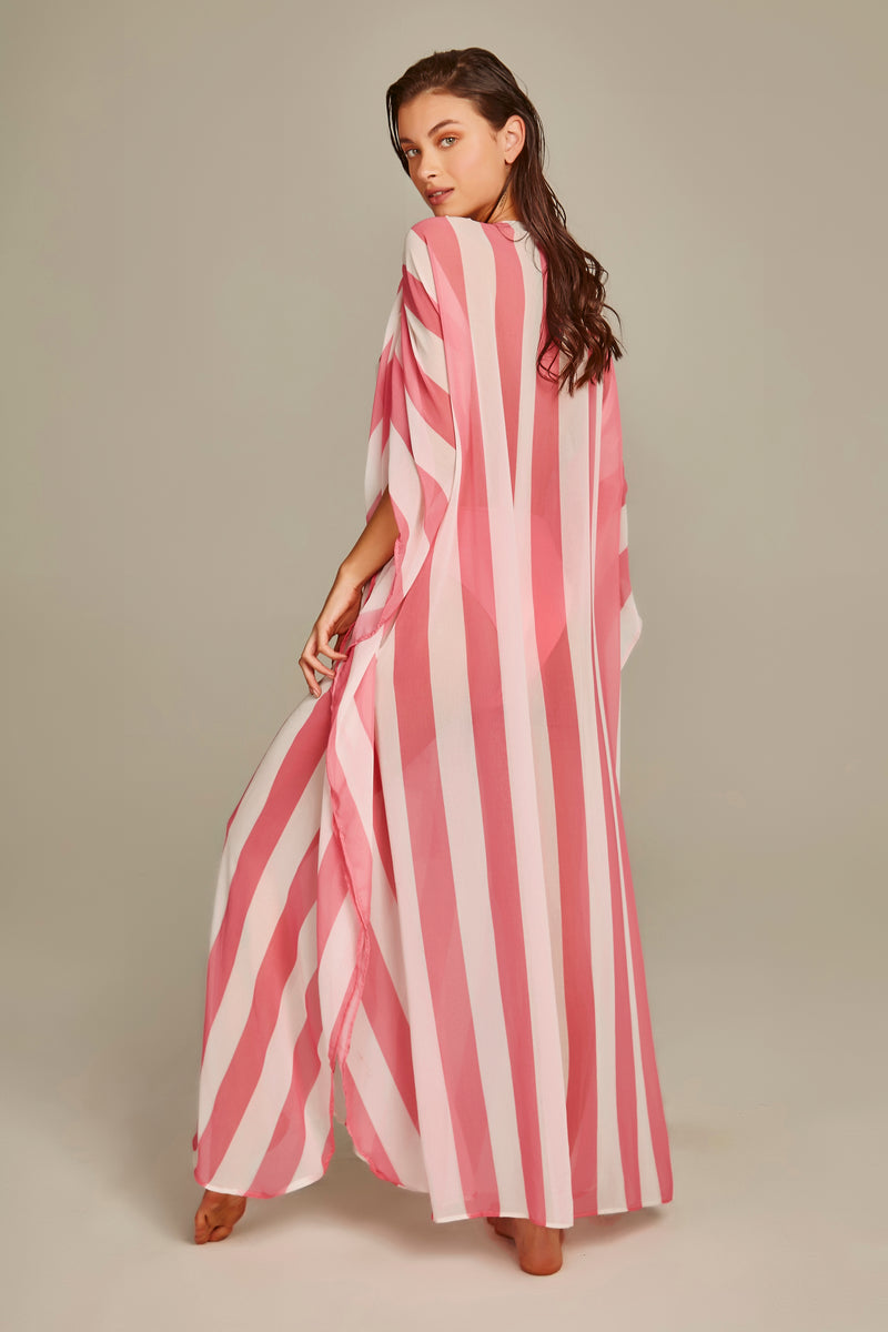 Santorini Kaftan in Pink Stripes Print