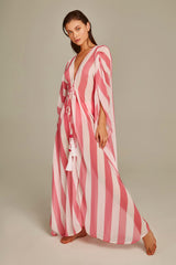 Santorini Kaftan in Pink Stripes Print