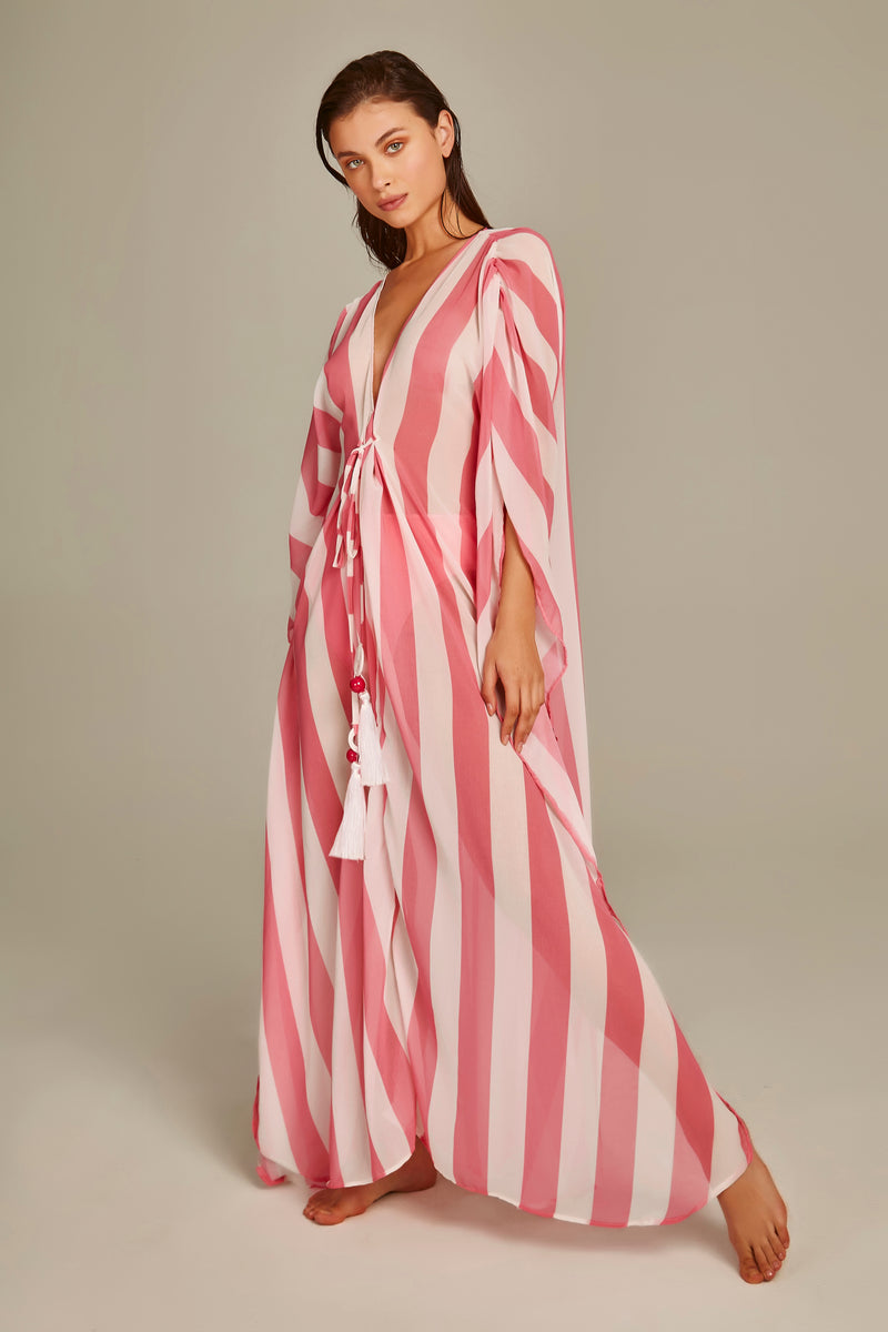 Santorini Kaftan in Pink Stripes Print