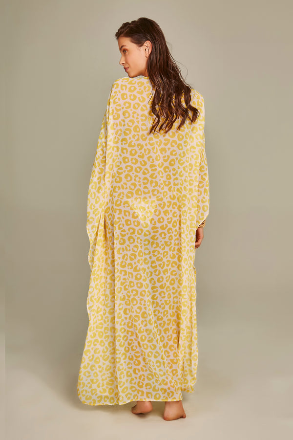 Santorini Kaftan In Yellow Leopard Print