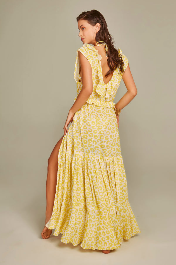 Sophie Robe In Yellow Leopard Print