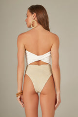 Beige/Ivory Textured Bicolor Scarf Swimsuit