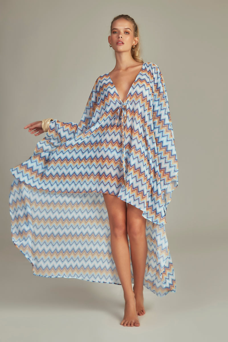 Maresias Kaftan Blue Chevron Print