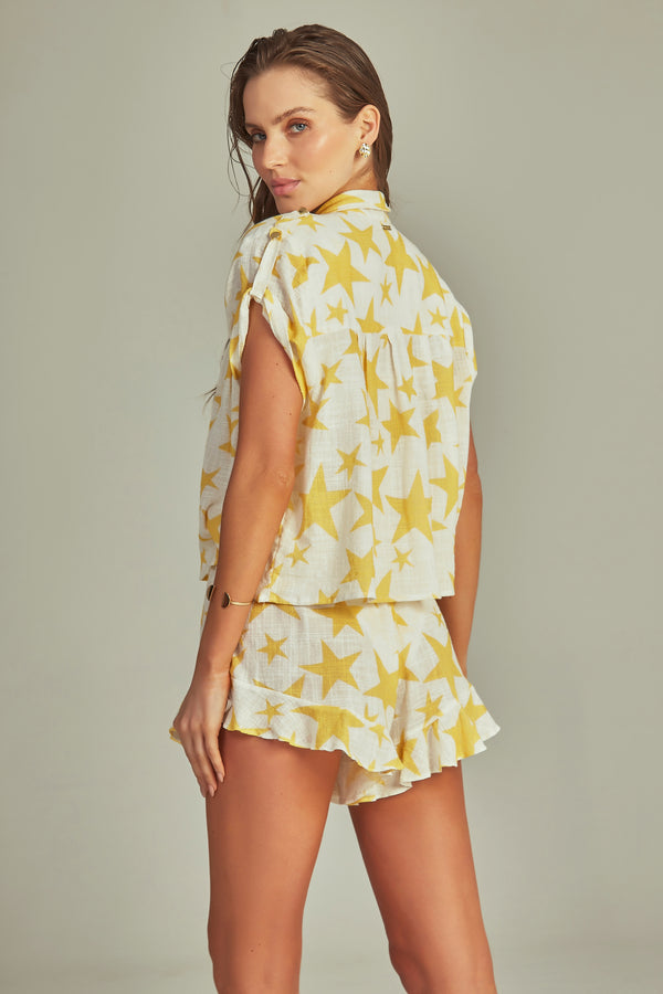 Ruffle Short Yellow Star Print