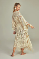 Fringe Kimono Beige Lace