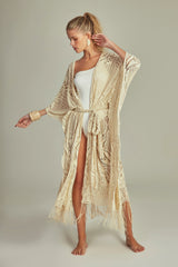 Fringe Kimono Beige Lace