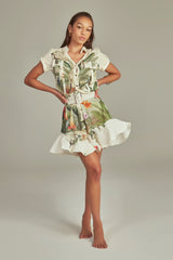 Short Trench Dress Tropical Paradise Print