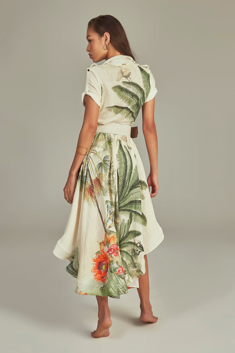 Midi Trench Dress Tropical Paradise Print