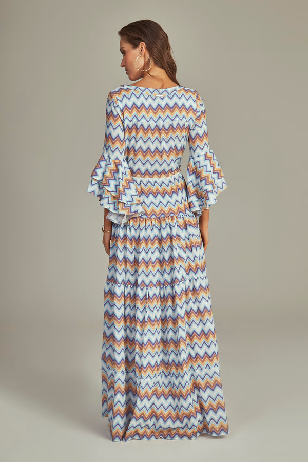 Gisele Dress Blue Chevron Print