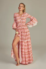 Gisele Dress Pink Chevron Print