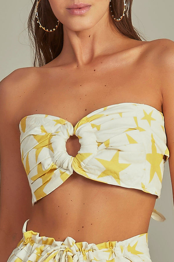 Cropped Bustier Yellow Star Print