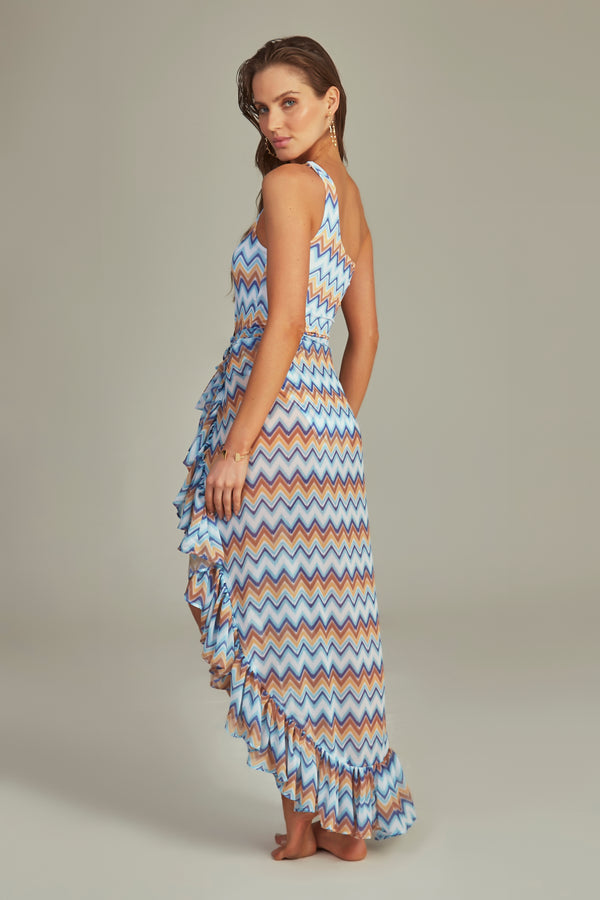 Ruffle Skirt Blue Chevron Print