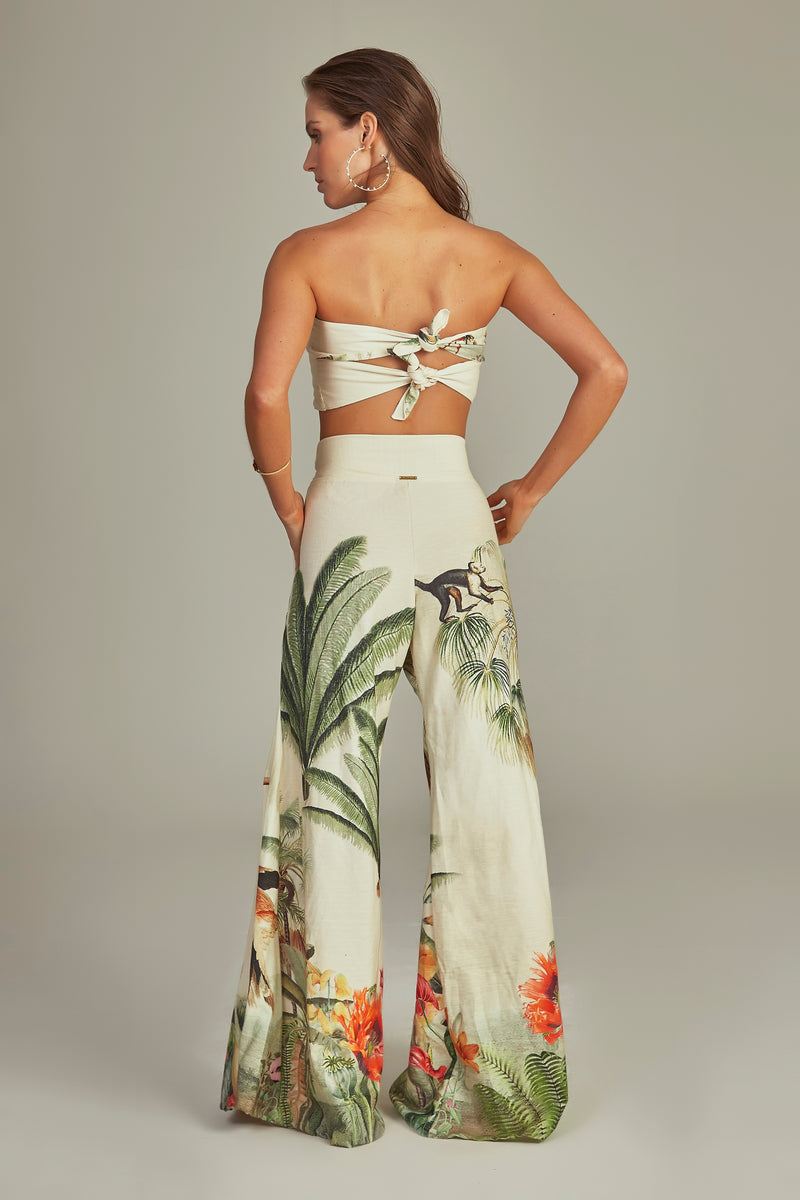 Cropped Bustier Tropical Paradise Print