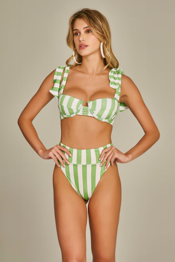 Joia Bikini in Green Stripes Print